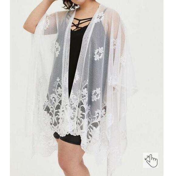 Torrid Floral Mesh Lace Ruana One Size Women’s White